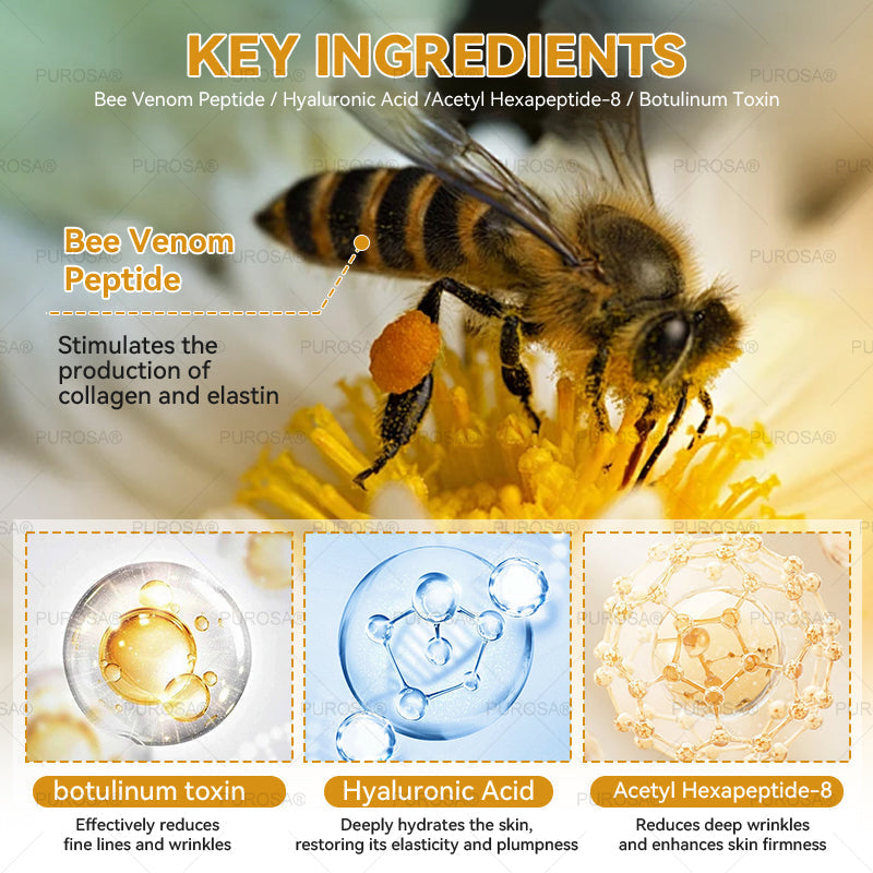 PUROSAĀ® Bee Venom Skin Treatment Cream, Anti-aging, Hydrating, Skin Repair, Even Tone, Acne and Dark Spot Treatment, Wart and Mole Removal, Psoriasis Relief